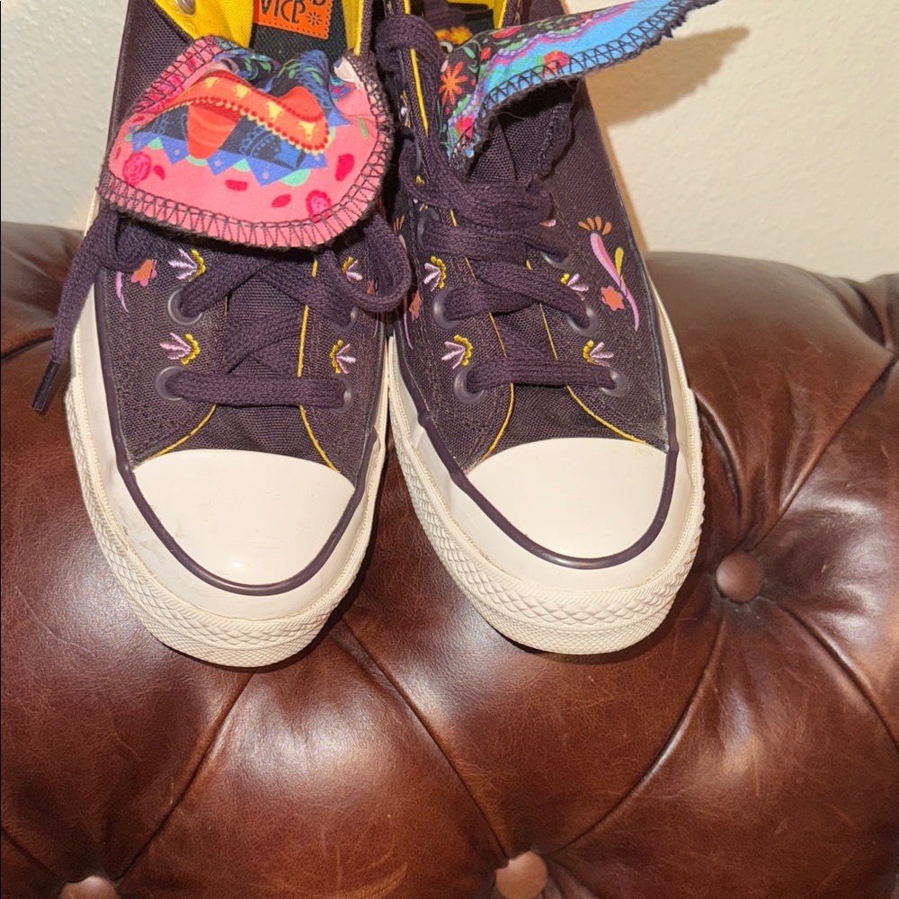 Converse Women's High-Top Sneakers - Black with Yellow and Pink Accents - Picture 6 of 8